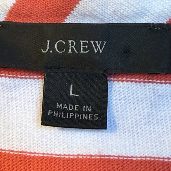 J.Crew Striped 100% Cotton Sweater Sz L Gathered Sleeve Crewneck White w Red - Picture 7 of 7
